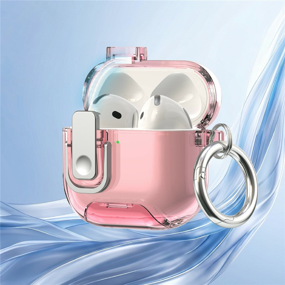 Compatible With  AirPods 5  /  4 Case Locking Button Phone Stand TPU + PC Shockproof Earphones Cover with Carabiner - Cherry Red