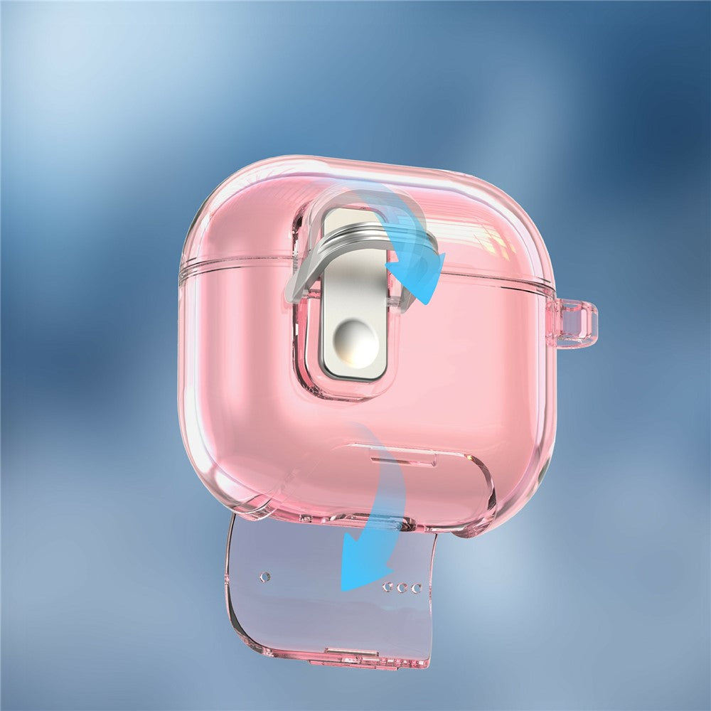 Compatible With  AirPods 5  /  4 Case Locking Button Phone Stand TPU + PC Shockproof Earphones Cover with Carabiner - Cherry Red