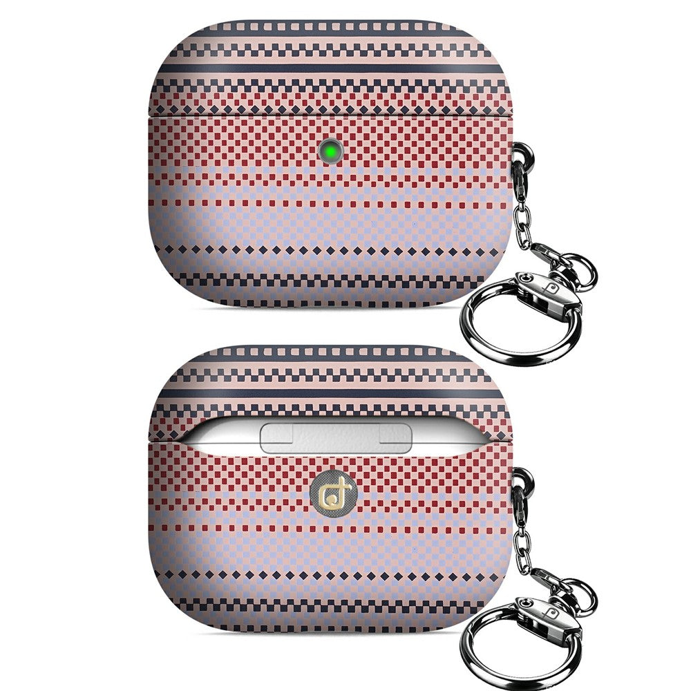 RIMBMAX J09 Compatible With  AirPods 5 / 4 Case Tech Fabric Texture Anti Drop Earphone Cover with Carabiner - Grey Pink