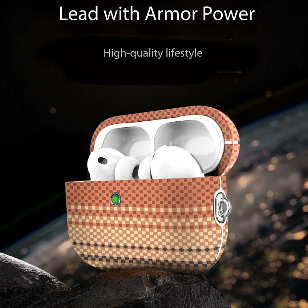 RIMBMAX J09 Compatible With  AirPods 5 / 4 Case Tech Fabric Texture Anti Drop Earphone Cover with Carabiner - Grey Pink