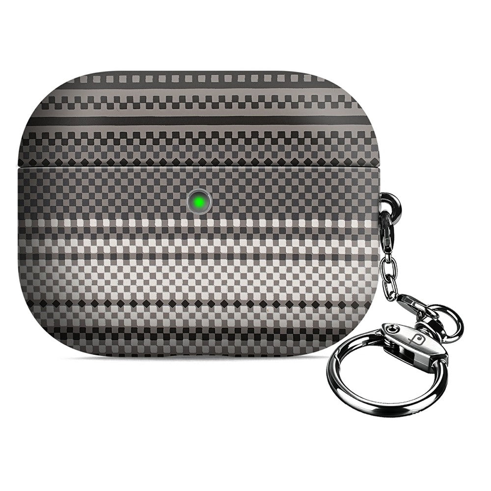 RIMBMAX J09 Compatible With  AirPods 5 / 4 Case Tech Fabric Texture Anti Drop Earphone Cover with Carabiner - Grey White