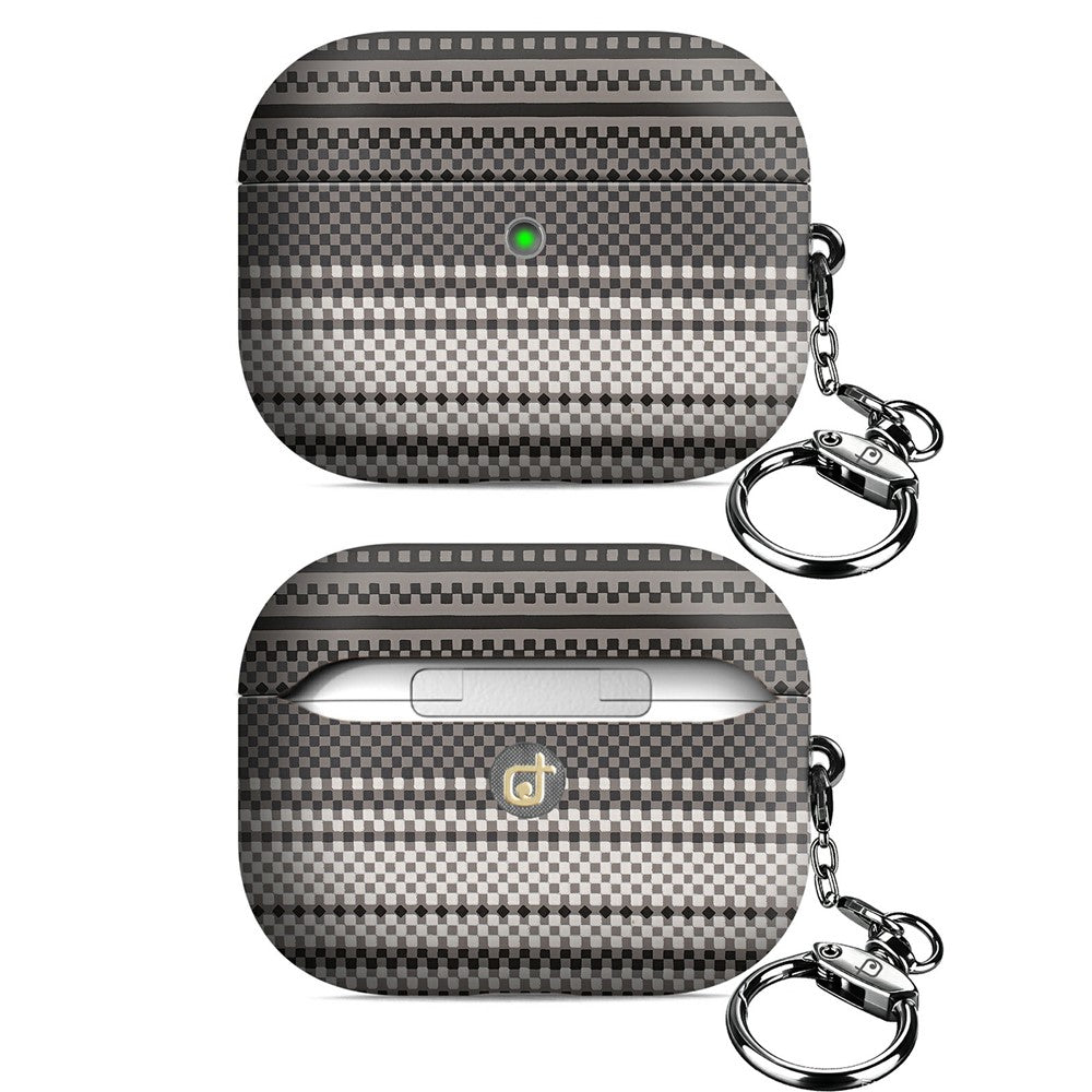 RIMBMAX J09 Compatible With  AirPods 5 / 4 Case Tech Fabric Texture Anti Drop Earphone Cover with Carabiner - Grey White