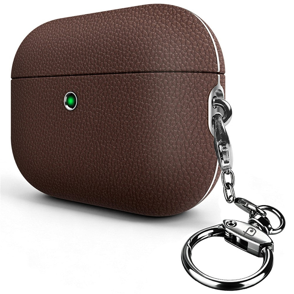 RIMBMAX J11 Compatible With  AirPods 5 / 4 Protective Case Tech Fabric Texture Leather Earphone Cover with Carabiner - Dark Brown