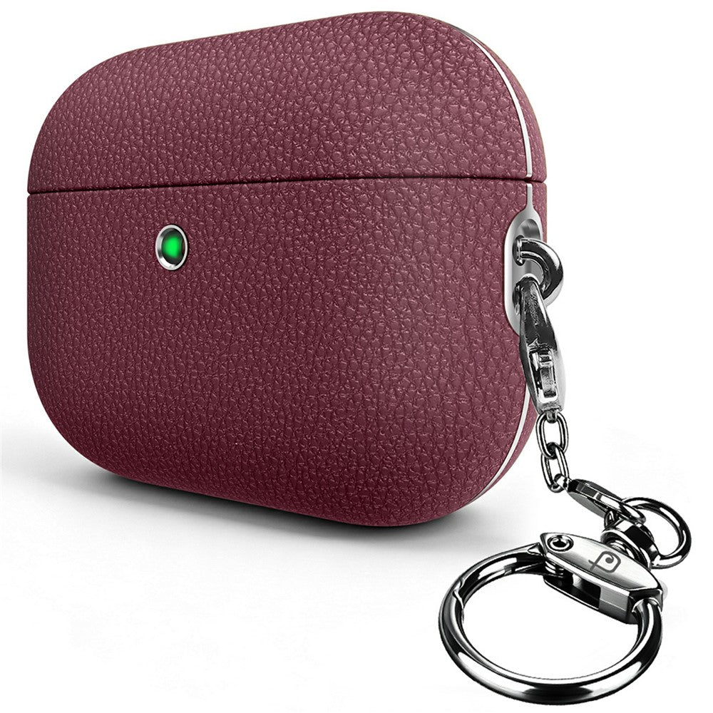 RIMBMAX J11 Compatible With  AirPods 5 / 4 Protective Case Tech Fabric Texture Leather Earphone Cover with Carabiner - Wine Red