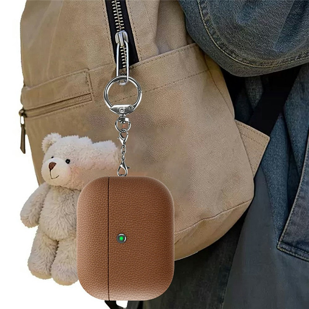 RIMBMAX J11 Compatible With  AirPods 5 / 4 Protective Case Tech Fabric Texture Leather Earphone Cover with Carabiner - Wine Red