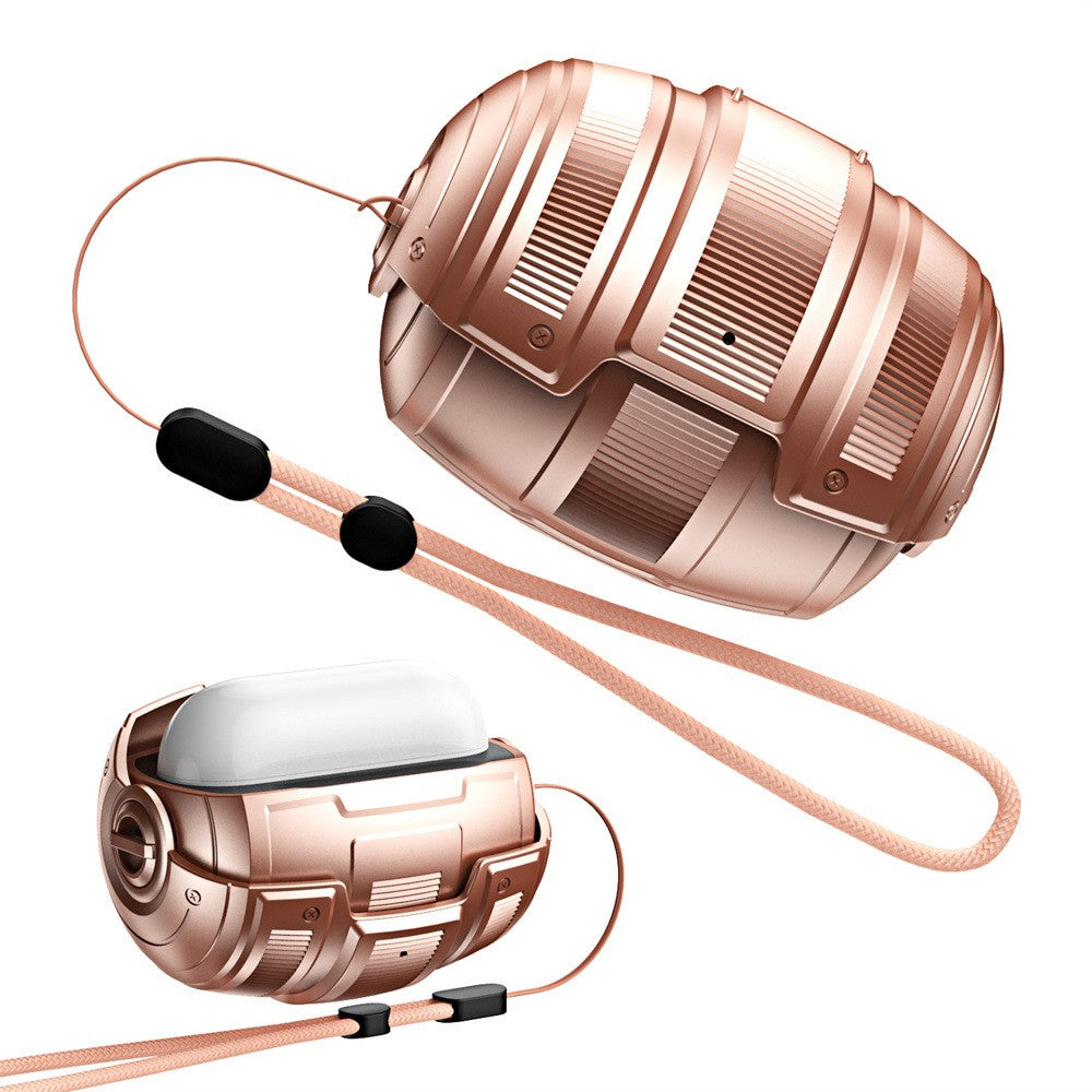 Compatible With  AirPods 5 / AirPods 4 Case PC + Silicone Earphone Cover Space Capsule Style Armor Shell with Lanyard - Rose Gold