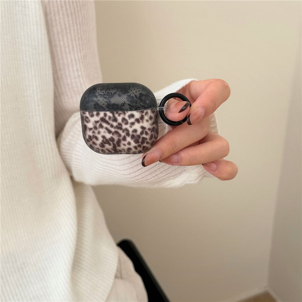 Compatible With  AirPods 4 Lace Leopard Print TPU Earbud Charging Case Cover with Carrying Buckle