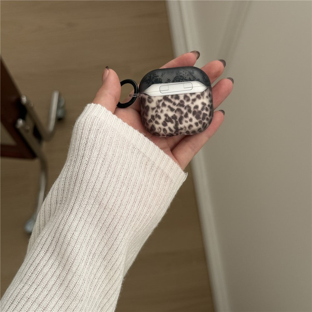 Compatible With  AirPods 4 Lace Leopard Print TPU Earbud Charging Case Cover with Carrying Buckle