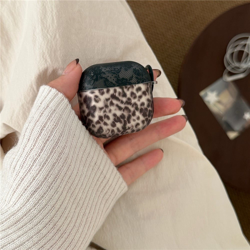 Compatible With  AirPods 4 Lace Leopard Print TPU Earbud Charging Case Cover with Carrying Buckle