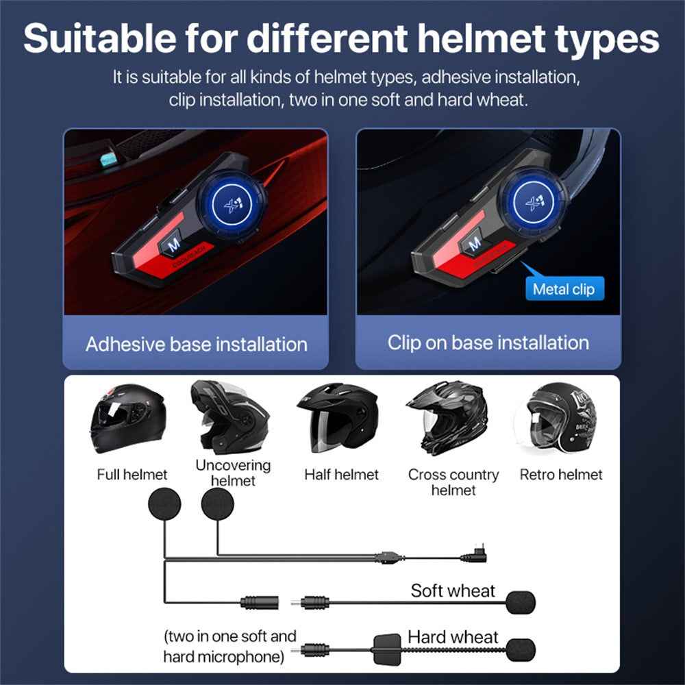 COOLREACH X7 Motorcycle Helmet Bluetooth-Compatible Headset Waterproof Wireless Earpiece with 2 in 1 Soft and Hard Mic - Red