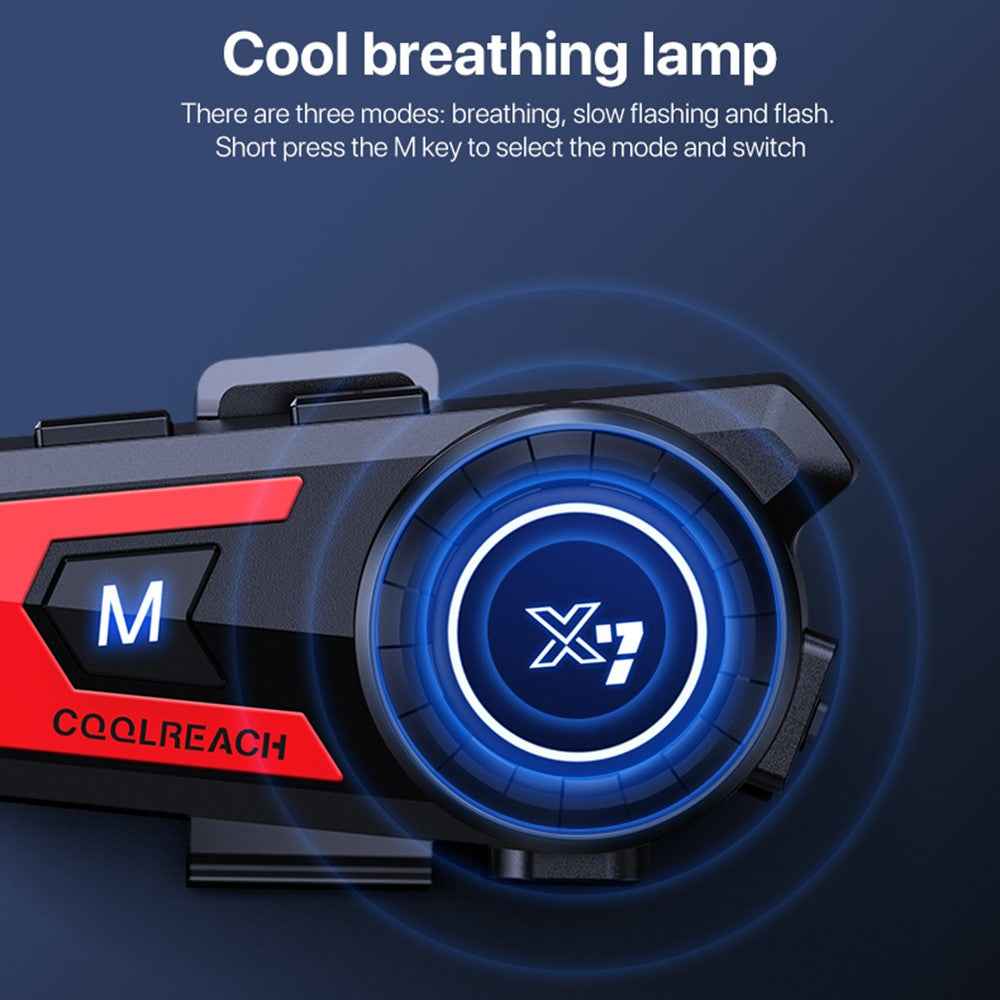 COOLREACH X7 Motorcycle Helmet Bluetooth-compatible Headset Waterproof Wireless Earpiece with 2 in 1 Soft and Hard Mic - Blue