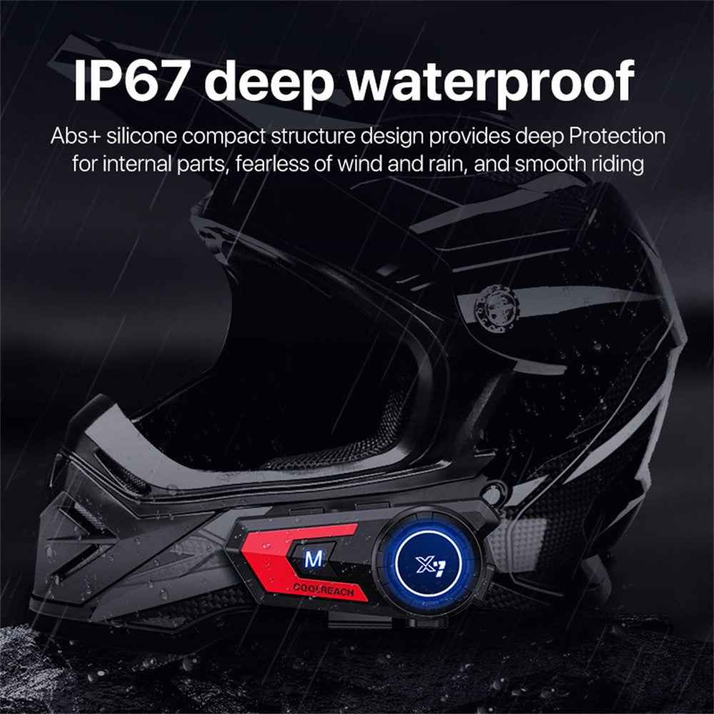 COOLREACH X7 Motorcycle Helmet Bluetooth-compatible Headset Waterproof Wireless Earpiece with 2 in 1 Soft and Hard Mic - Blue