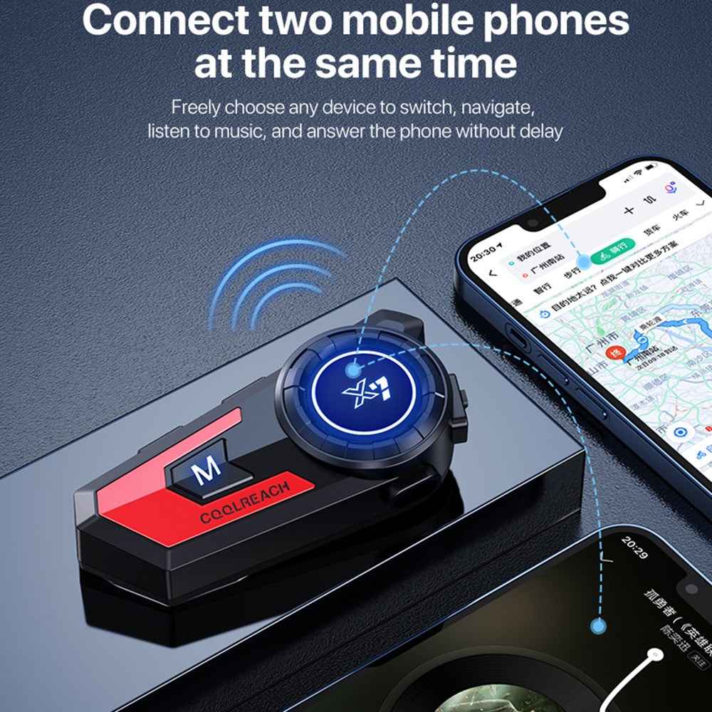 COOLREACH X7 Motorcycle Helmet Bluetooth-compatible Headset Waterproof Wireless Earpiece with 2 in 1 Soft and Hard Mic - Silver