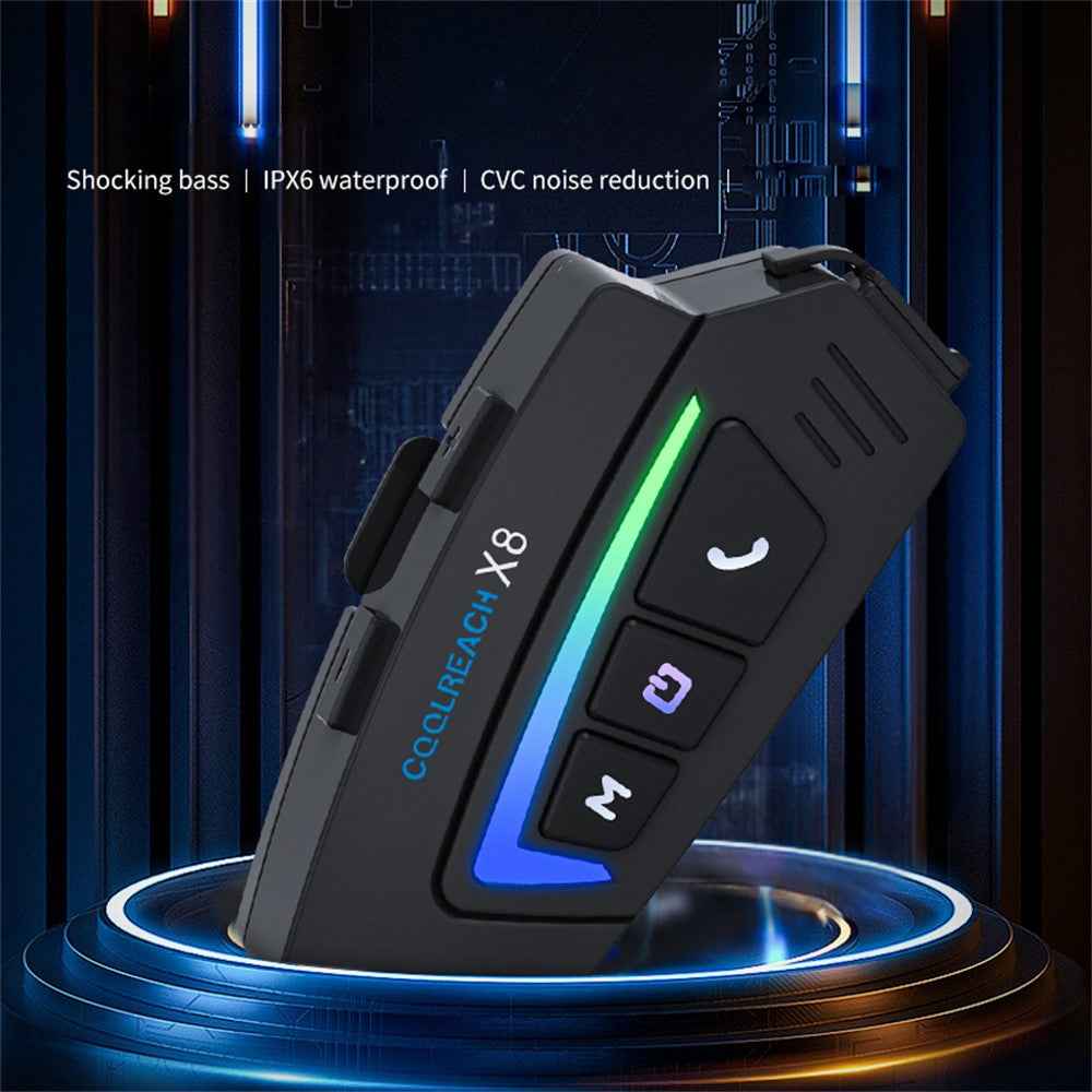 COOLREACH X8 Motorcycle Helmet Bluetooth-compatible Headset Wireless Riding Waterproof Earphones with RGB Light - Soft Mic