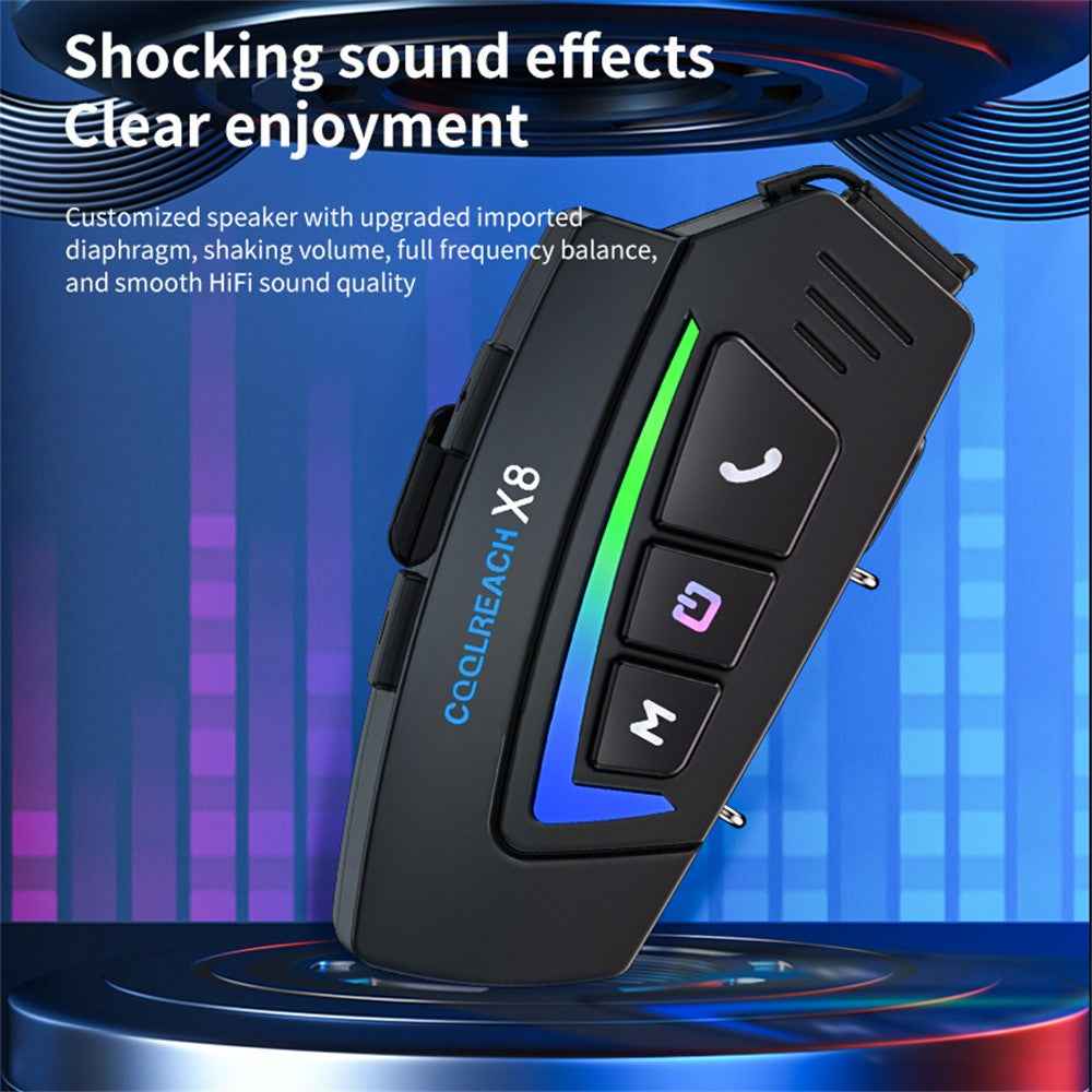 COOLREACH X8 Motorcycle Helmet Bluetooth-compatible Headset Wireless Riding Waterproof Earphones with RGB Light - Soft Mic