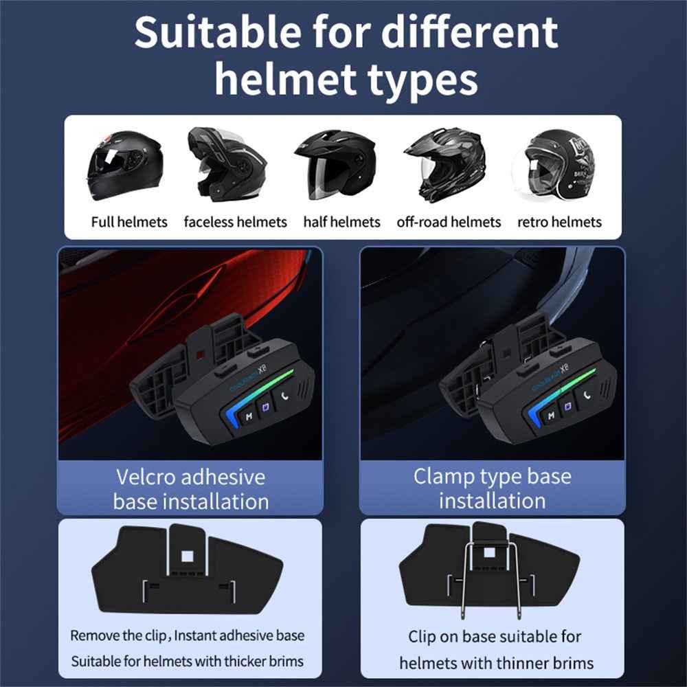 COOLREACH X8 Motorcycle Helmet Bluetooth-compatible Headset Wireless Riding Waterproof Earphones with RGB Light - Soft Mic