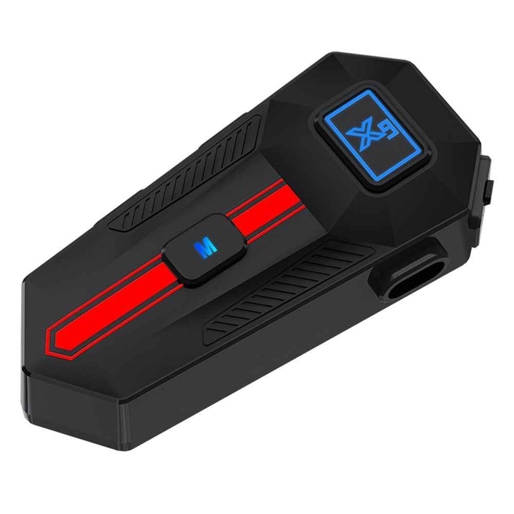 X9 Motorcycle Helmet Bluetooth-Compatible Headset Waterproof Wireless Riding Earphones with 2 in 1 Soft and Hard Mic - Red
