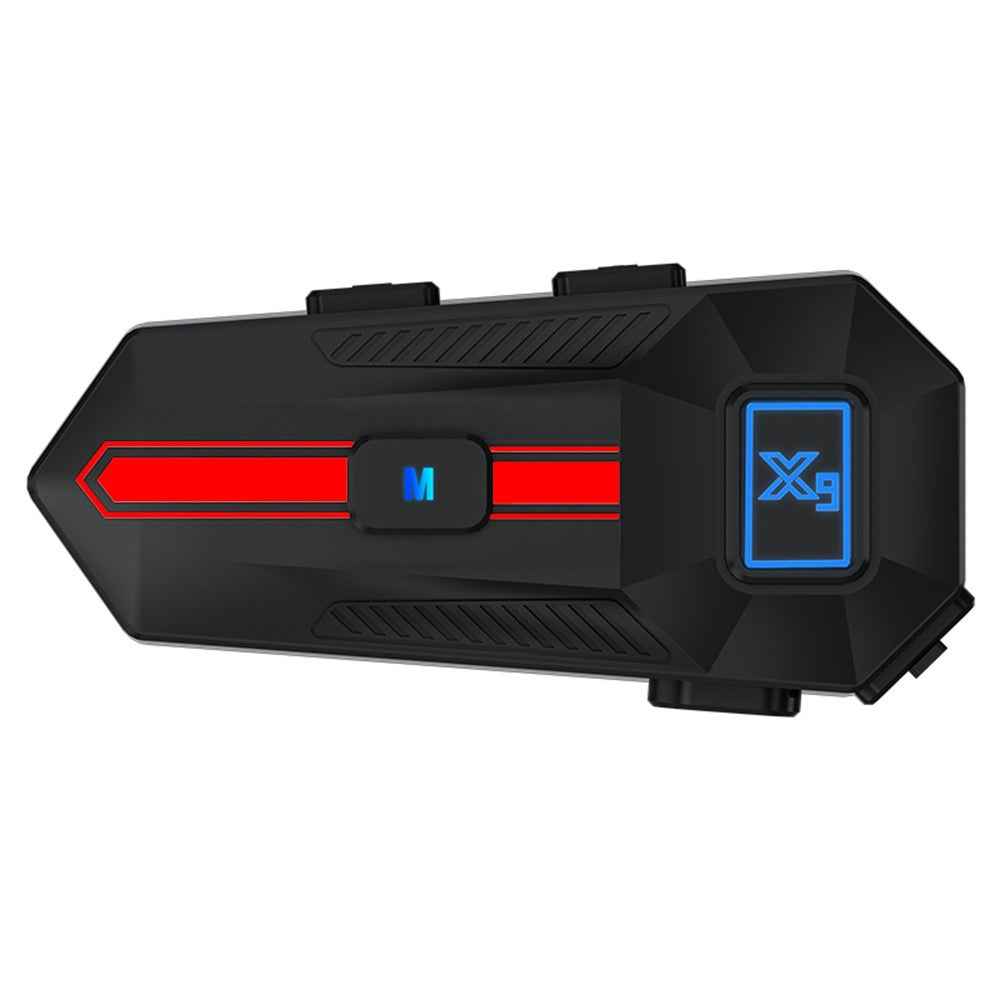 X9 Motorcycle Helmet Bluetooth-Compatible Headset Waterproof Wireless Riding Earphones with 2 in 1 Soft and Hard Mic - Red