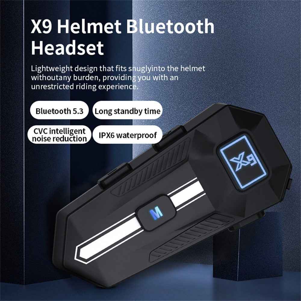 X9 Motorcycle Helmet Bluetooth-Compatible Headset Waterproof Wireless Riding Earphones with 2 in 1 Soft and Hard Mic - Red