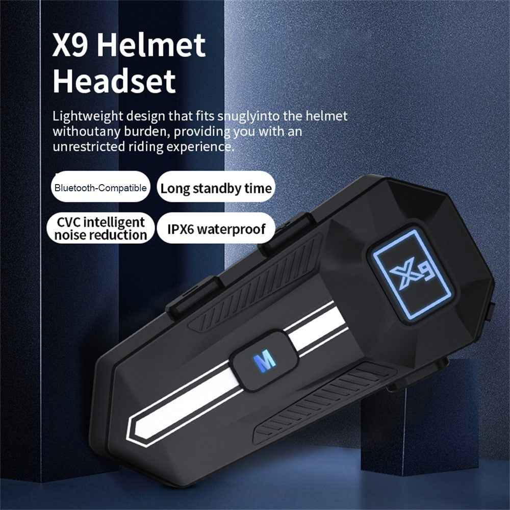 X9 Motorcycle Helmet Bluetooth-compatible Headset Waterproof Wireless Riding Earphones - Red / Soft Mic