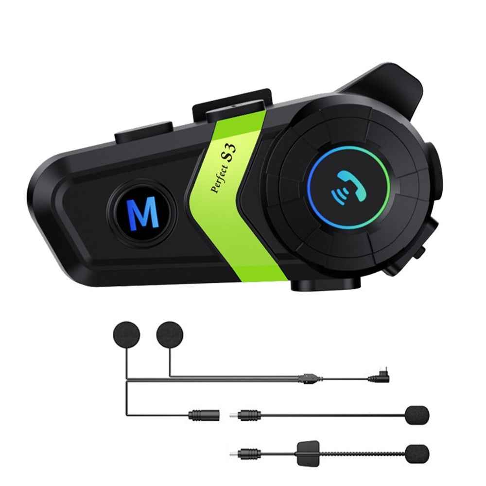 S3 Motorcycle Helmet Bluetooth-compatible Headset Waterproof Wireless Earphones with 2 in 1 Soft and Hard Mic - Green