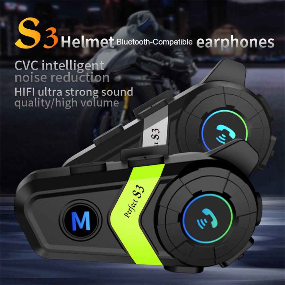 S3 Motorcycle Helmet Bluetooth-compatible Headset Waterproof Wireless Earphones with 2 in 1 Soft and Hard Mic - Green