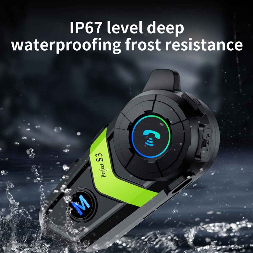 S3 Motorcycle Helmet Bluetooth-compatible Headset Waterproof Wireless Earphones with 2 in 1 Soft and Hard Mic - Green