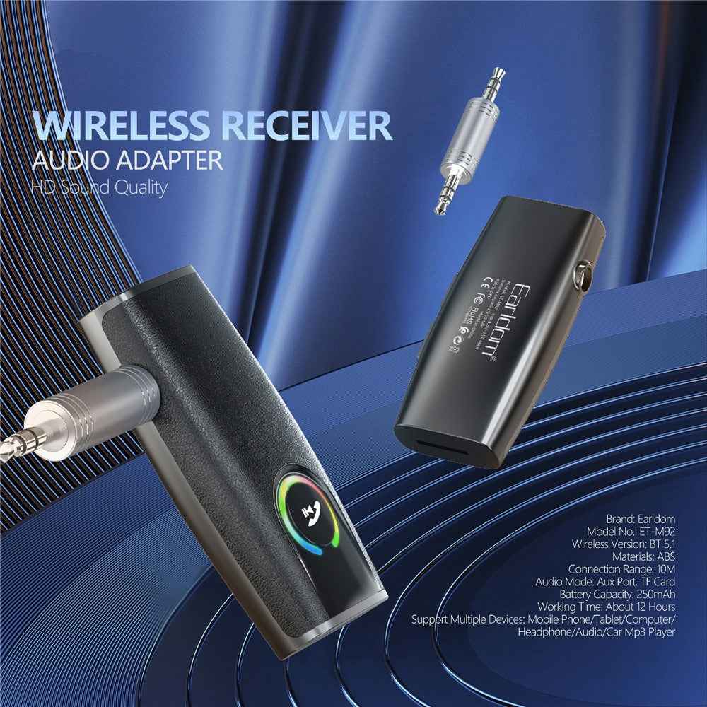 EARLDOM ET-M92 Bluetooth-compatible 5.3 Car Audio Adapter Hand-Free Call 3.5mm AUX Receiver