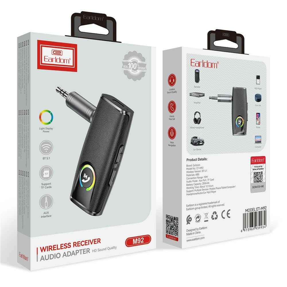 EARLDOM ET-M92 Bluetooth-compatible 5.3 Car Audio Adapter Hand-Free Call 3.5mm AUX Receiver