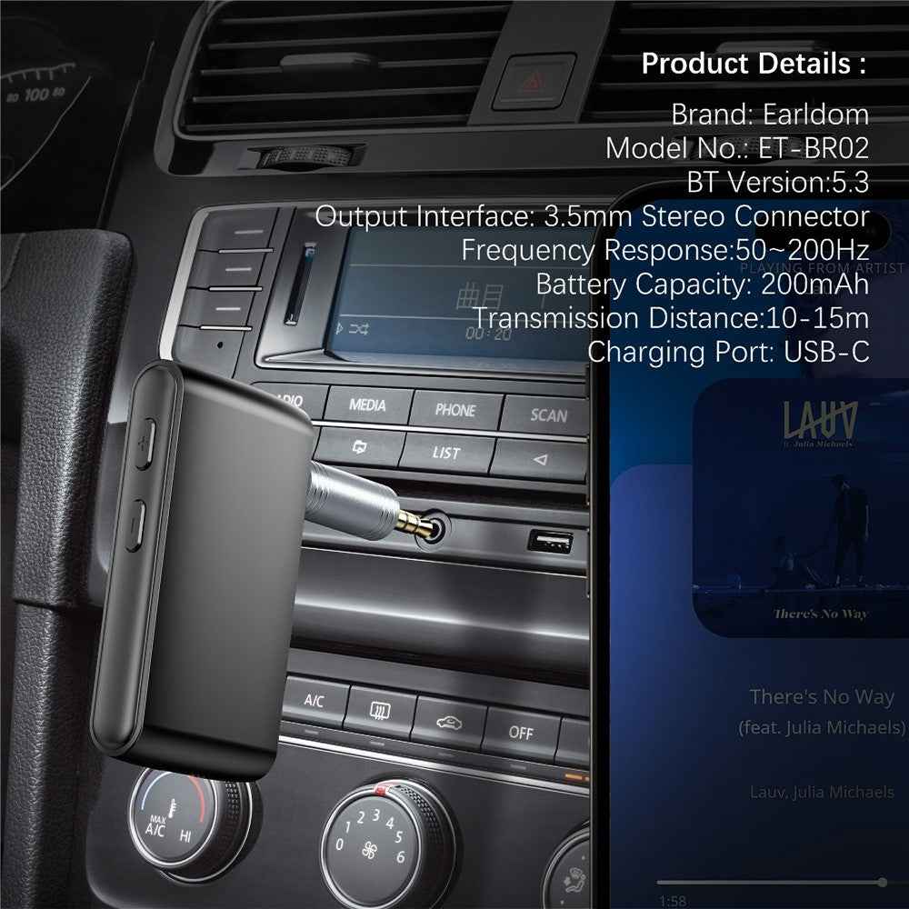 EARLDOM ET-BR02 Bluetooth-compatible 5.3 Adapter Hand-Free Call 3.5mm AUX Car Audio Speaker Stereo Receiver