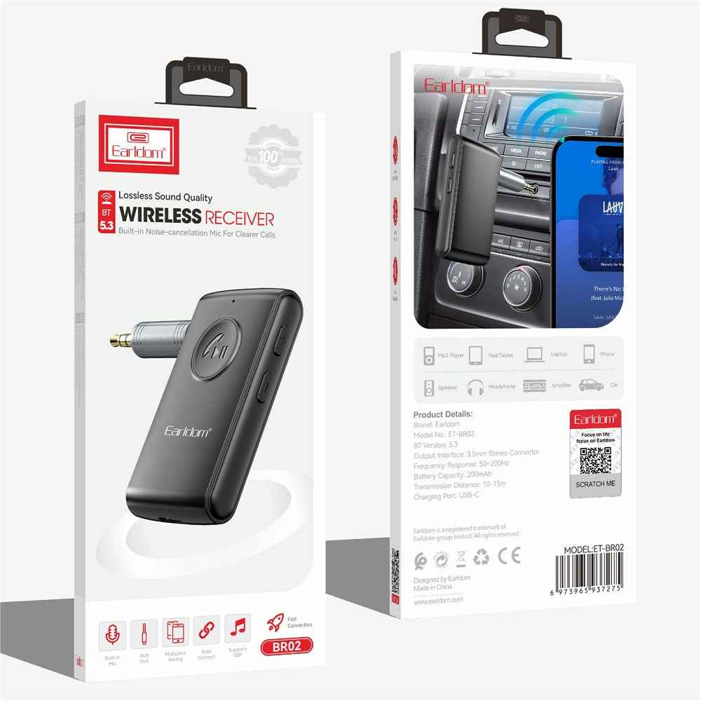 EARLDOM ET-BR02 Bluetooth-compatible 5.3 Adapter Hand-Free Call 3.5mm AUX Car Audio Speaker Stereo Receiver
