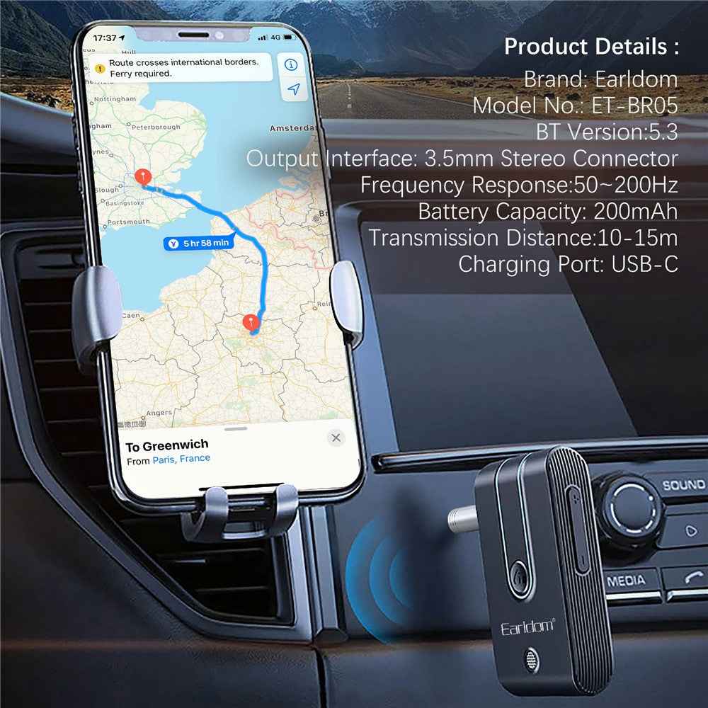 EARLDOM ET-BR05 Bluetooth-compatible 5.3 Wireless Adapter Hand-Free Call 3.5mm AUX Car Audio Speaker Receiver
