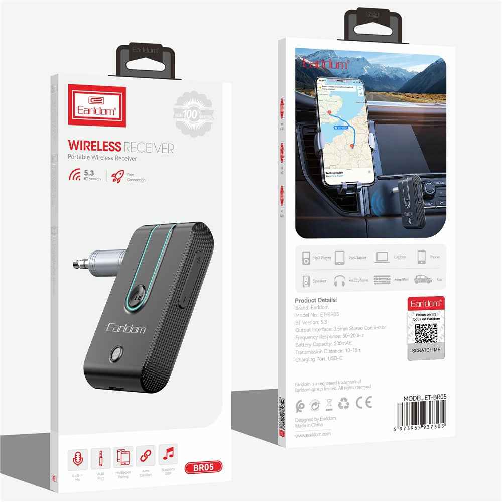 EARLDOM ET-BR05 Bluetooth-compatible 5.3 Wireless Adapter Hand-Free Call 3.5mm AUX Car Audio Speaker Receiver