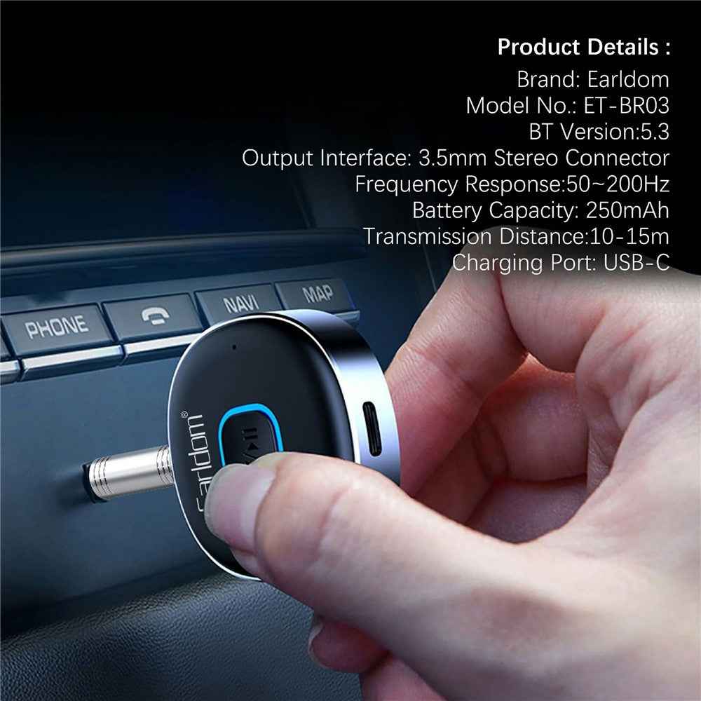 EARLDOM ET-BR03 Bluetooth-compatible 5.3 Wireless Receiver 3.5mm AUX Car Audio System Speaker Adapter