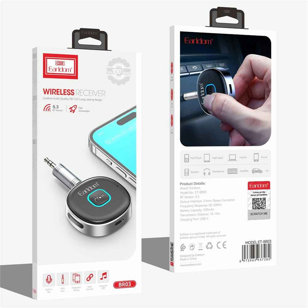 EARLDOM ET-BR03 Bluetooth-compatible 5.3 Wireless Receiver 3.5mm AUX Car Audio System Speaker Adapter