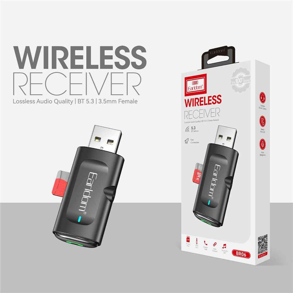 EARLDOM ET-BR06 Car Bluetooth-compatible 5.3 Receiver Audio Adapter with TF Card, AUX Port