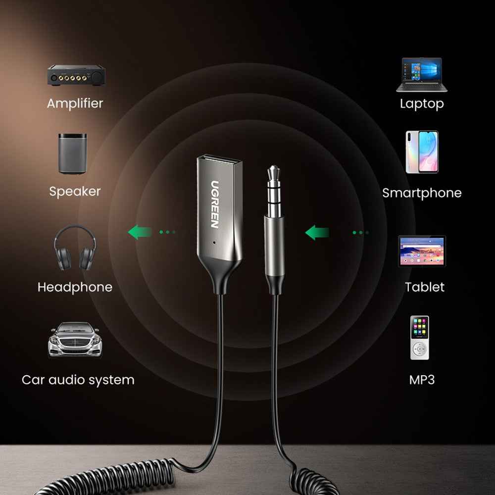 UGREEN Car Bluetooth-compatible 5.0 Adapter USB to 3.5mm Aux Audio Music Wireless Receiver Hands-free Adapter