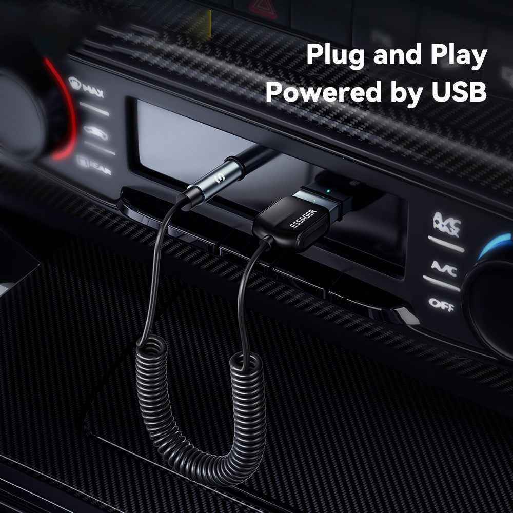 ESSAGER EBT-LF01-P Car Bluetooth-compatible Receiver Spring Cord 3.5mm AUX Car Audio Wireless Adapter