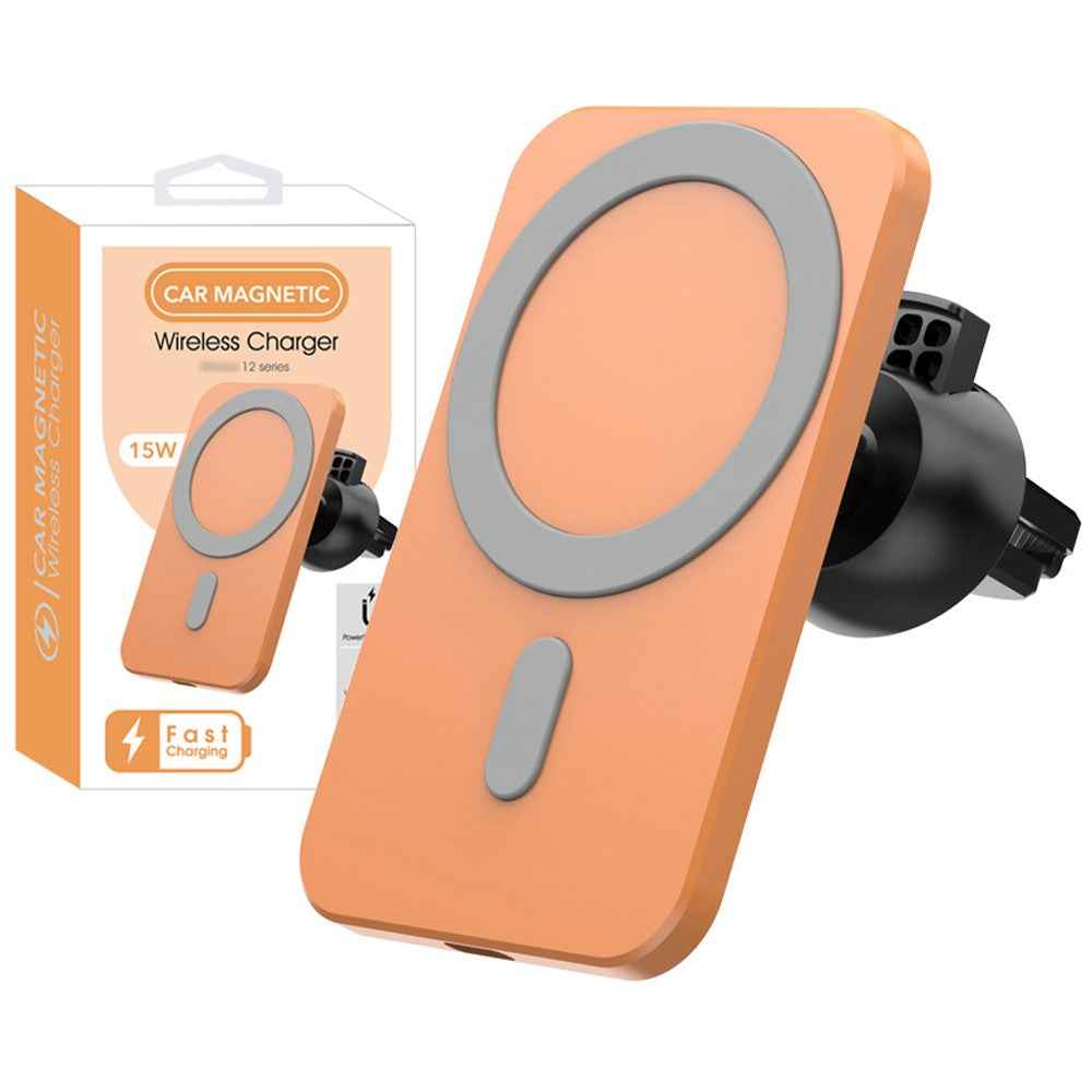 W87 Car Air Outlet Phone Mount Magnetic Wireless Charger Cell Phone Bracket - Orange