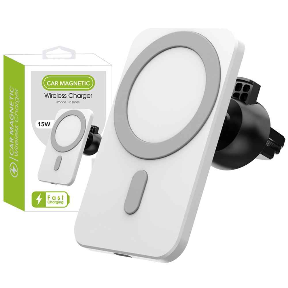 W87 Car Air Outlet Phone Mount Magnetic Wireless Charger Cell Phone Bracket - White