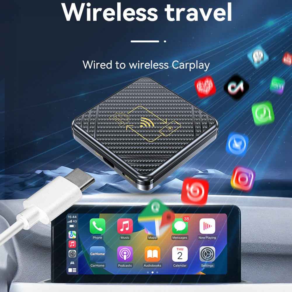 Q1 Carplay Android Auto 2-in-1 AI Box Bluetooth-compatible 5.0 Wired to Wireless Adapter - Gold