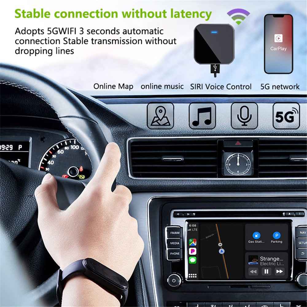 PL8 Carplay / Android Auto Wired to Wireless Video Box Vehicle Smart Carplay Adapter - Gloss Black