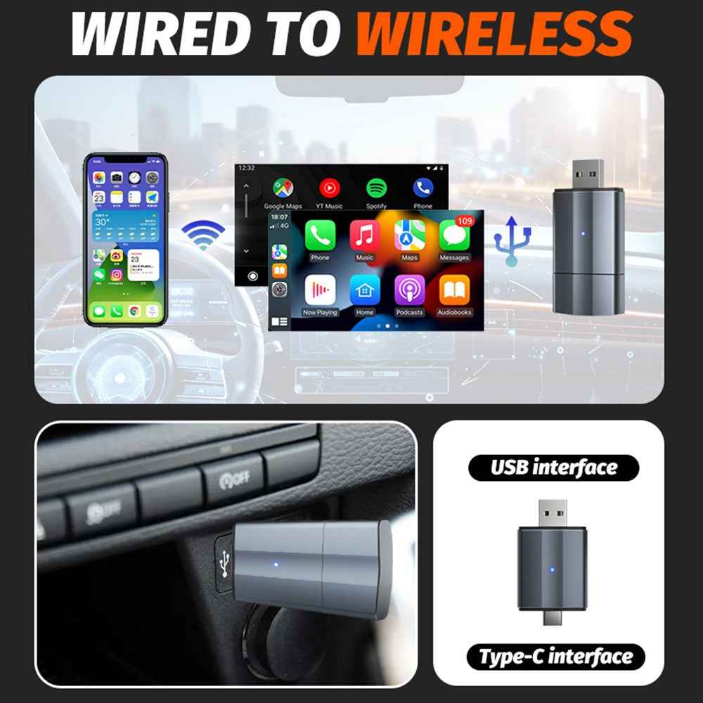 PL2 Carplay Wireless Converter Box USB / TYPE-C Dual Interface Adapter For Wired to Wireless Carplay / Android Auto Upgrade