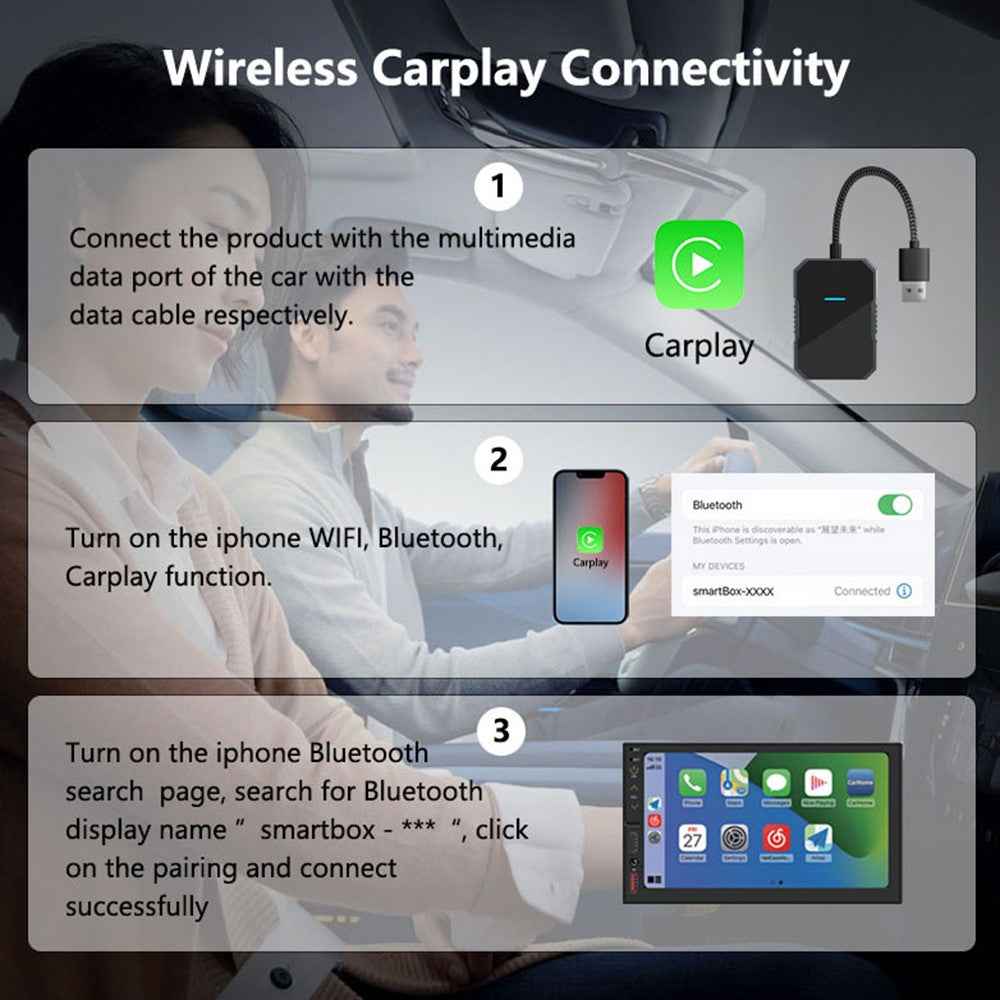 PL7 USB Wired to Wireless CarPlay Adapter Box Quad-Core A53 Processor Bluetooth-compatible 5.0  /  WiFi 5.8 Converter