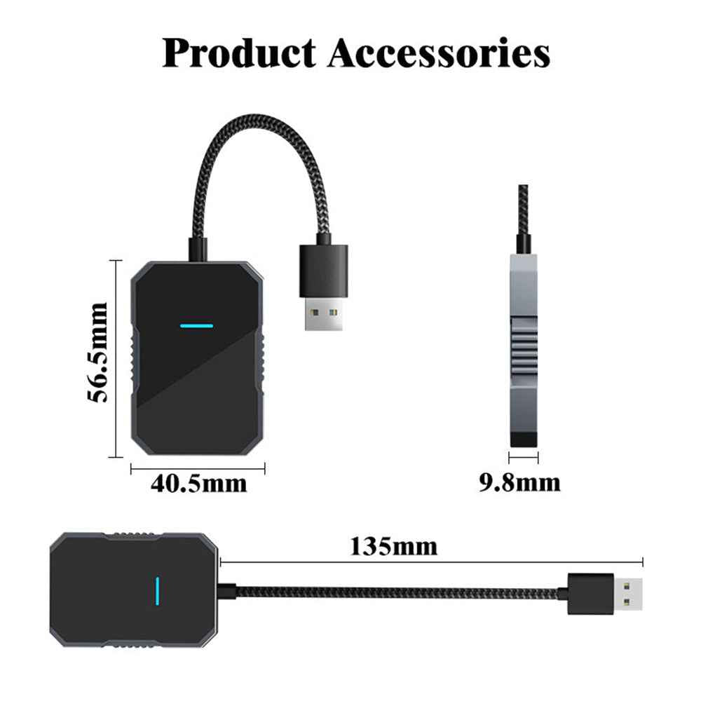 PL7 USB Wired to Wireless CarPlay Adapter Box Quad-Core A53 Processor Bluetooth-compatible 5.0  /  WiFi 5.8 Converter