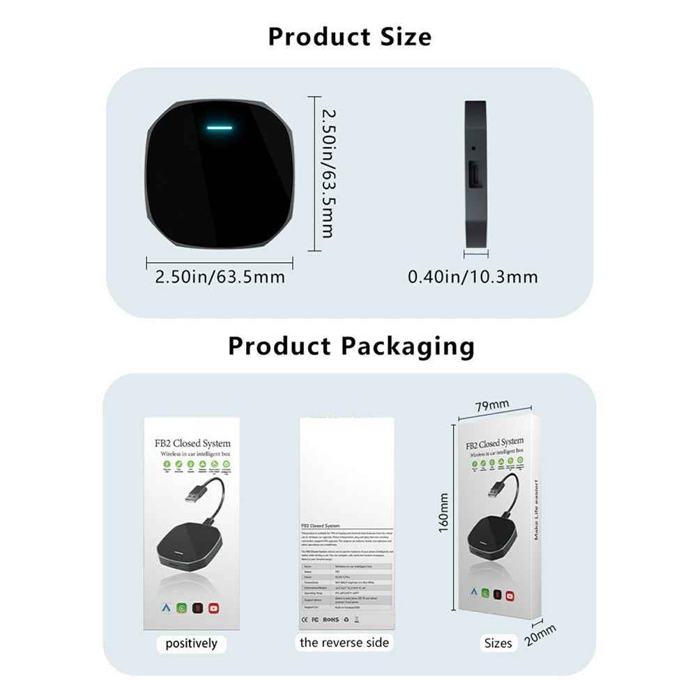 FB2 Bluetooth-compatible + WiFi Wireless CarPlay Box Automatic Connection Android Auto Adapter for Wired Car Systems