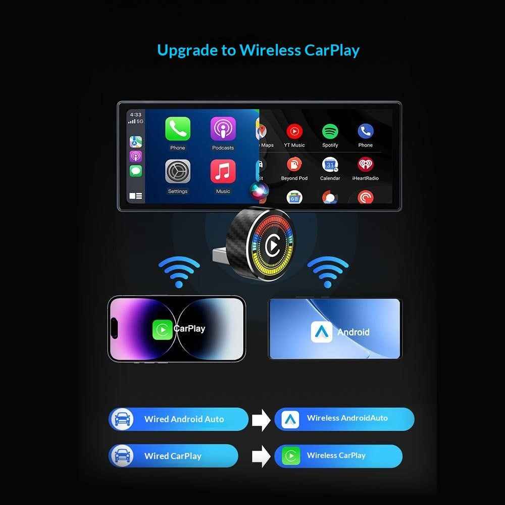 M47 2 in 1 AI Box Wireless Car Adapter for Car Play  /  Android Auto Upgrade Wired to Wireless Converter