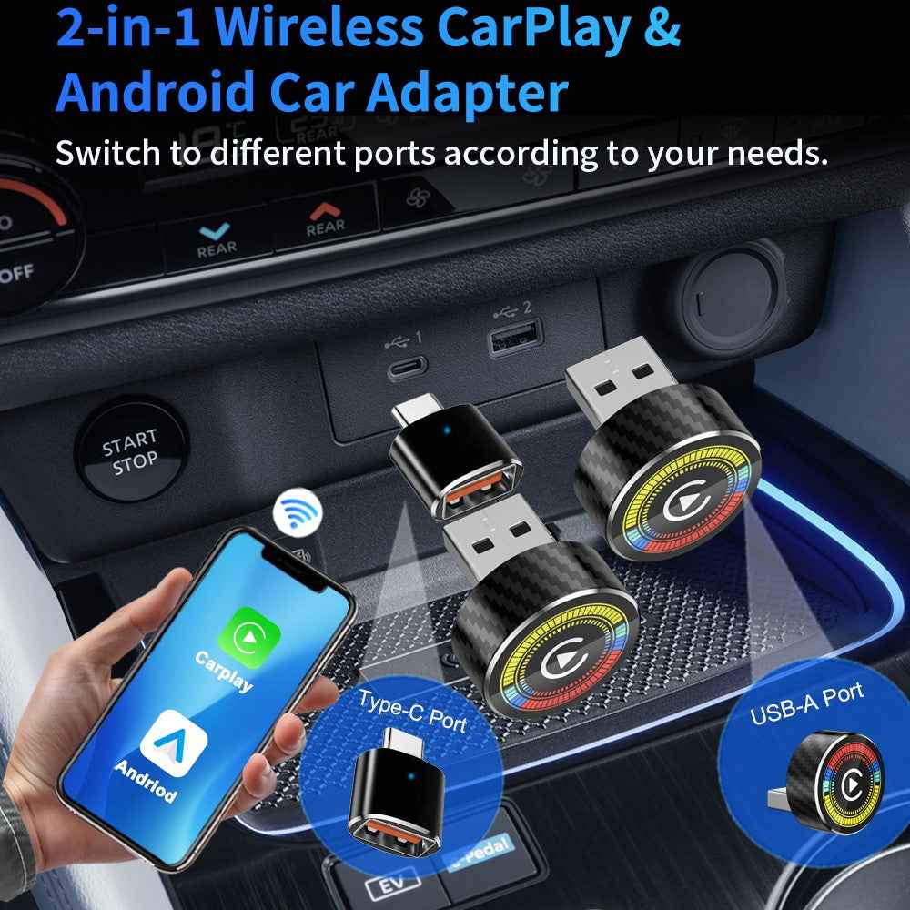 M47 2 in 1 AI Box Wireless Car Adapter for Car Play  /  Android Auto Upgrade Wired to Wireless Converter