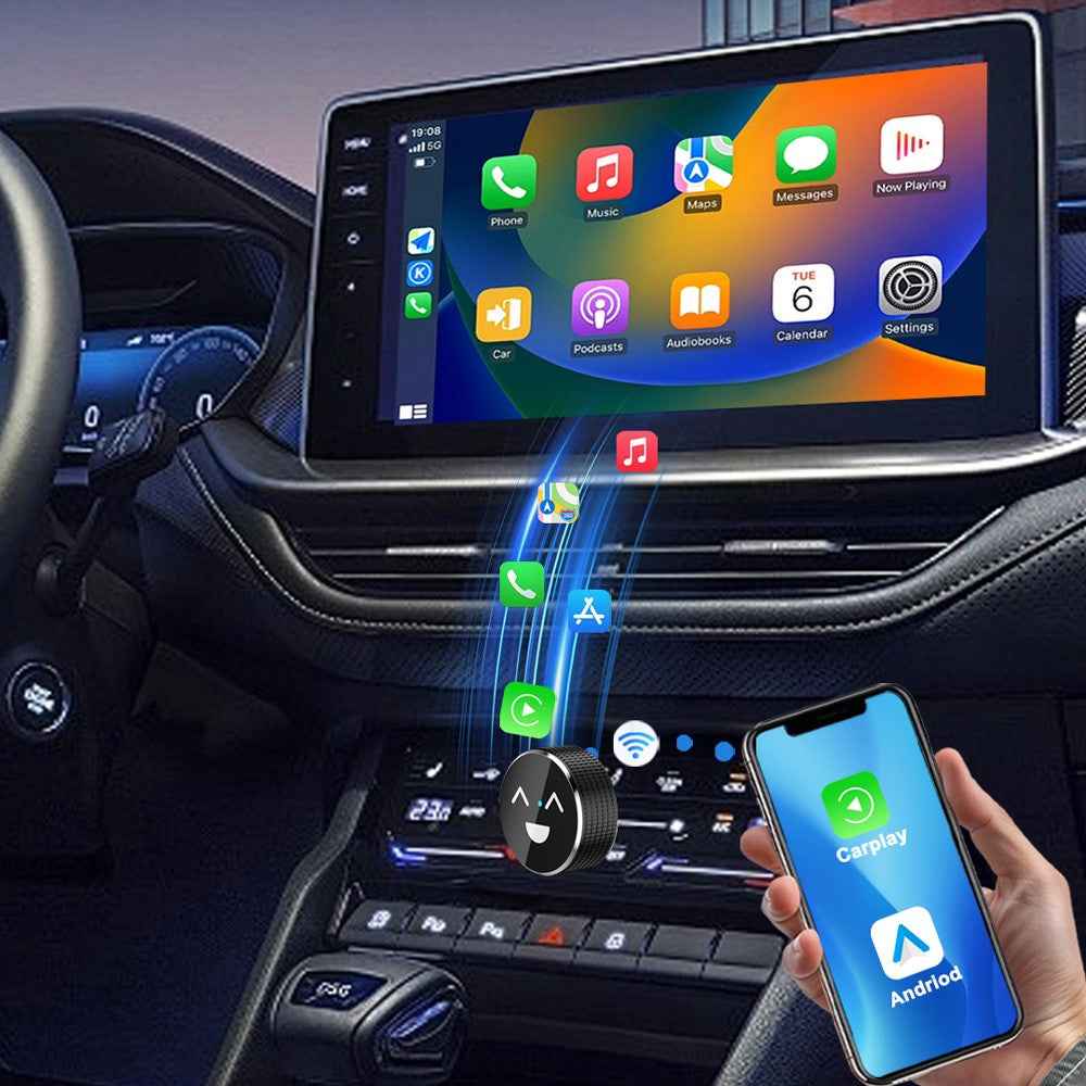 M49 2 in 1 Ai Box Smile Pattern Wireless Car Adapter for Car Play  /  Android Auto Wired to Wireless Converter
