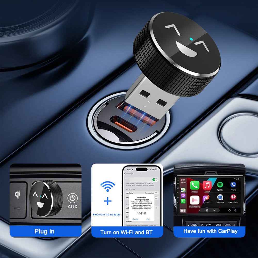 M49 2 in 1 Ai Box Smile Pattern Wireless Car Adapter for Car Play  /  Android Auto Wired to Wireless Converter
